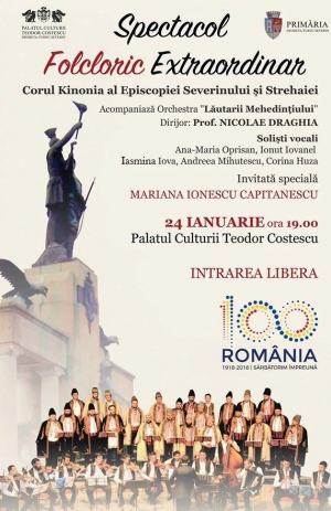 24 ianuarie - Spectacol folcloric extraordinar susținut de Corul ”Kinonia” și Orchestra "Lăutarii Mehedințiului"